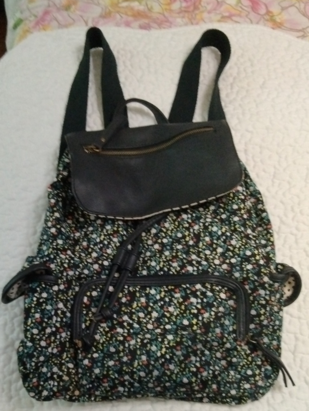 Floral Print Women's Backpack with Black Trim